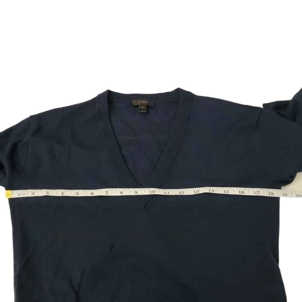 J. Crew Sweater XS Womens Navy Blue Merino‎ Wool V-Neck Drawstring Sleeve G9845